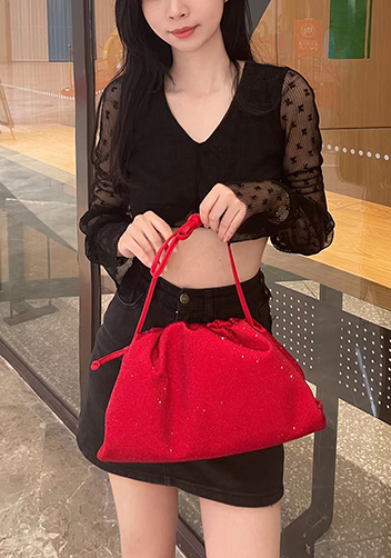 Dina Clutch Shoulder Large Bag Rhinestone Designs Red