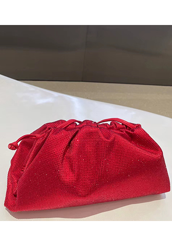 Dina Clutch Shoulder Large Bag Rhinestone Designs Red