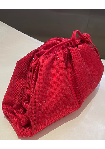 Dina Clutch Shoulder Large Bag Rhinestone Designs Red