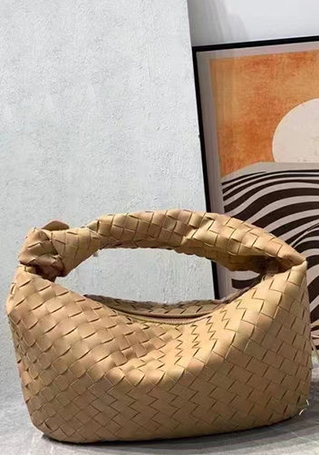 Dina Medium Knotted Intrecciato Leather Tote Apricot
