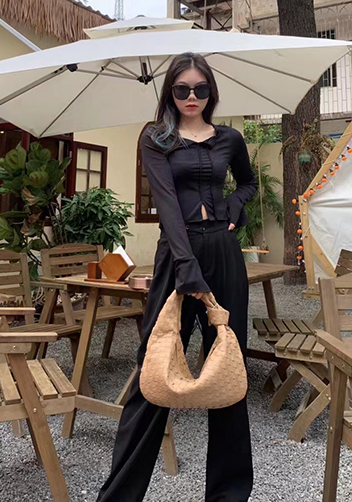 Dina Medium Knotted Intrecciato Leather Tote Apricot