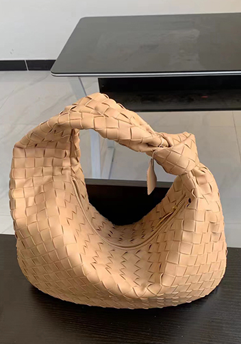 Dina Medium Knotted Intrecciato Leather Tote Apricot