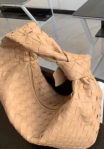 Dina Medium Knotted Intrecciato Leather Tote Apricot