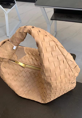 Dina Medium Knotted Intrecciato Leather Tote Apricot