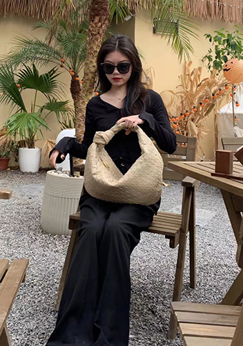 Dina Medium Knotted Intrecciato Leather Tote Beige