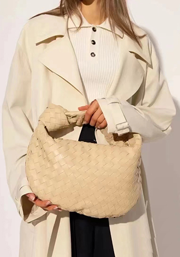 Dina Medium Knotted Intrecciato Leather Tote Beige