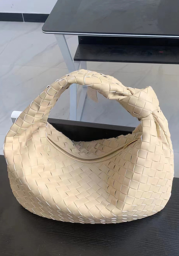 Dina Medium Knotted Intrecciato Leather Tote Beige