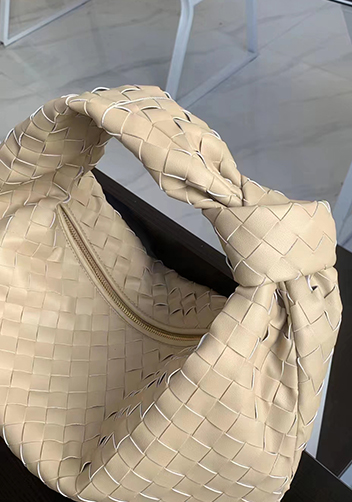 Dina Medium Knotted Intrecciato Leather Tote Beige