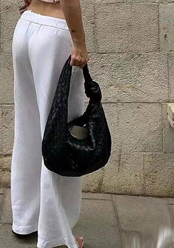 Dina Medium Knotted Intrecciato Leather Tote Black