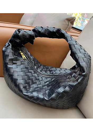 Dina Medium Knotted Intrecciato Leather Tote Black