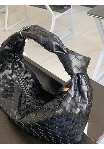 Dina Medium Knotted Intrecciato Leather Tote Black