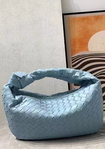 Dina Medium Knotted Intrecciato Leather Tote Blue