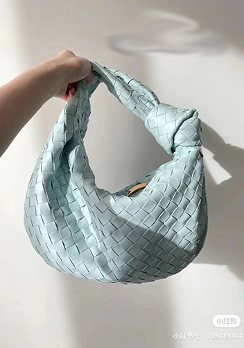 Dina Medium Knotted Intrecciato Leather Tote Blue