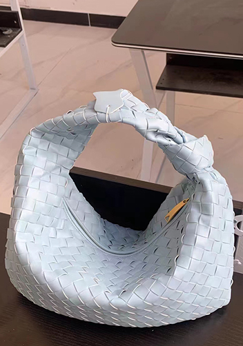 Dina Medium Knotted Intrecciato Leather Tote Blue