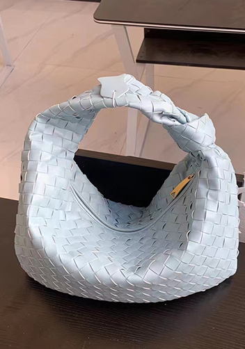 Dina Medium Knotted Intrecciato Leather Tote Blue