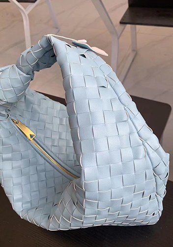 Dina Medium Knotted Intrecciato Leather Tote Blue