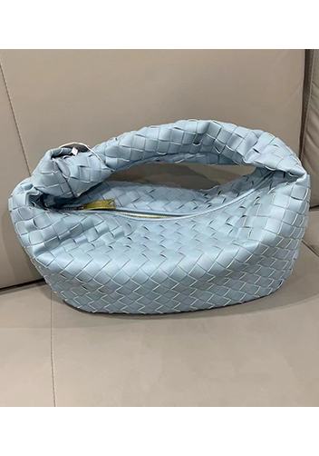 Dina Medium Knotted Intrecciato Leather Tote Blue