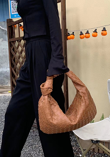 Dina Medium Knotted Intrecciato Leather Tote Camel