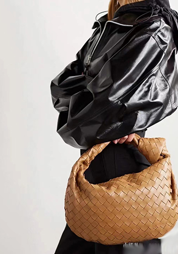 Dina Medium Knotted Intrecciato Leather Tote Camel