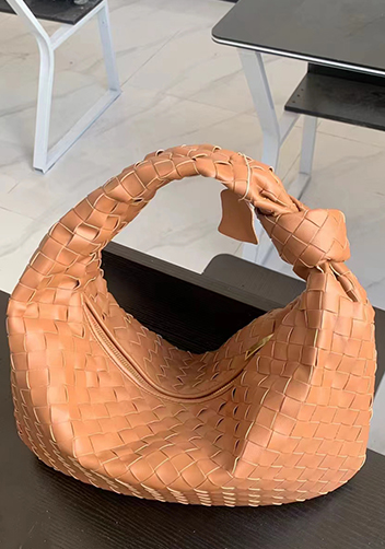 Dina Medium Knotted Intrecciato Leather Tote Camel