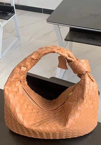 Dina Medium Knotted Intrecciato Leather Tote Camel