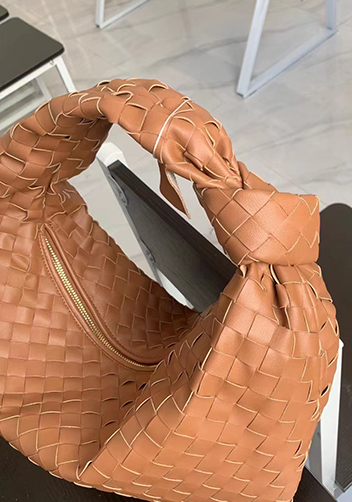 Dina Medium Knotted Intrecciato Leather Tote Camel