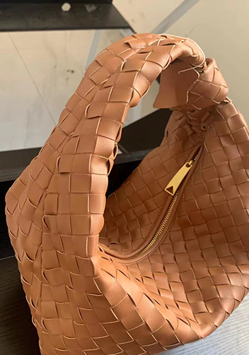 Dina Medium Knotted Intrecciato Leather Tote Camel