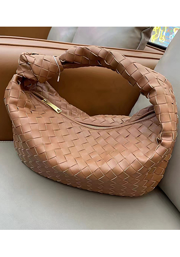 Dina Medium Knotted Intrecciato Leather Tote Camel