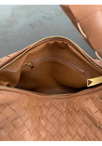 Dina Medium Knotted Intrecciato Leather Tote Camel
