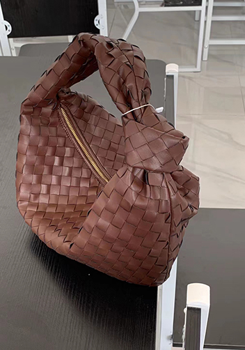 Dina Medium Knotted Intrecciato Leather Tote Choco