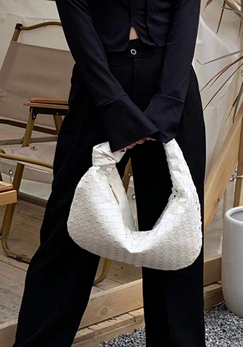 Dina Medium Knotted Intrecciato Leather Tote Cream