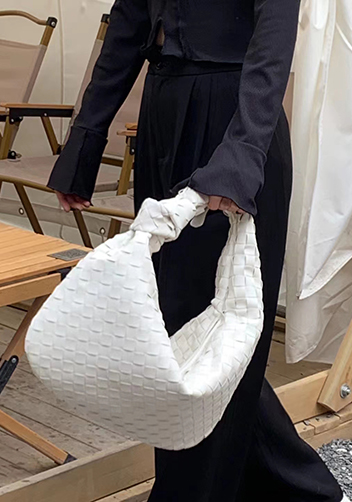Dina Medium Knotted Intrecciato Leather Tote Cream