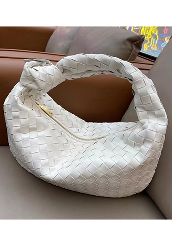 Dina Medium Knotted Intrecciato Leather Tote Cream