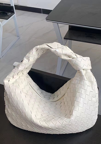 Dina Medium Knotted Intrecciato Leather Tote Cream