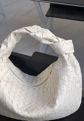 Dina Medium Knotted Intrecciato Leather Tote Cream