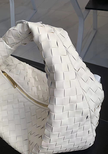 Dina Medium Knotted Intrecciato Leather Tote Cream