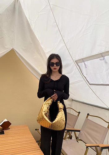 Dina Medium Knotted Intrecciato Leather Tote Gold
