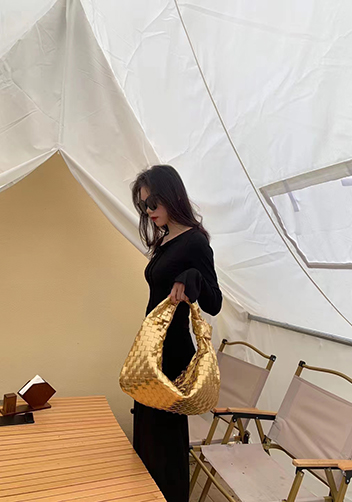 Dina Medium Knotted Intrecciato Leather Tote Gold