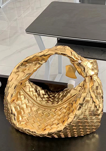 Dina Medium Knotted Intrecciato Leather Tote Gold