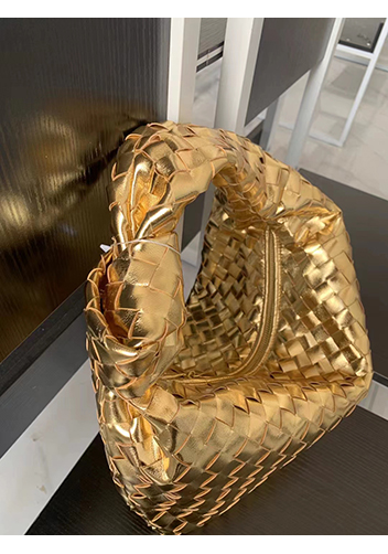 Dina Medium Knotted Intrecciato Leather Tote Gold