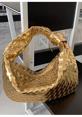 Dina Medium Knotted Intrecciato Leather Tote Gold