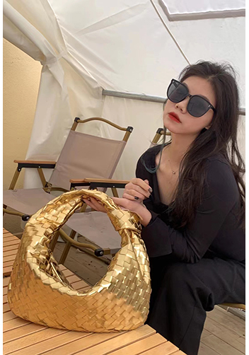 Dina Medium Knotted Intrecciato Leather Tote Gold