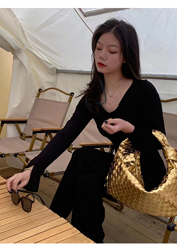 Dina Medium Knotted Intrecciato Leather Tote Gold