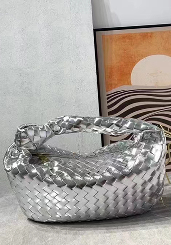Dina Medium Knotted Intrecciato Leather Tote Silver