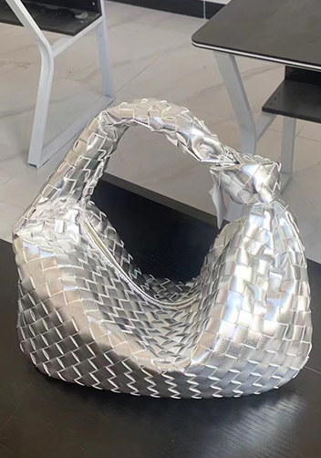 Dina Medium Knotted Intrecciato Leather Tote Silver