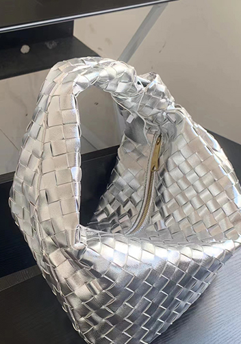 Dina Medium Knotted Intrecciato Leather Tote Silver