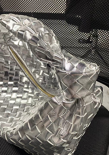 Dina Medium Knotted Intrecciato Leather Tote Silver