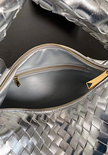 Dina Medium Knotted Intrecciato Leather Tote Silver