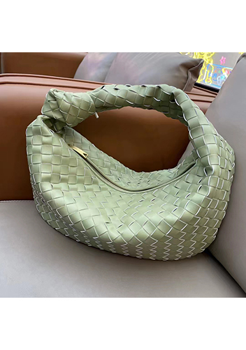 Dina Medium Knotted Intrecciato Leather Tote Green