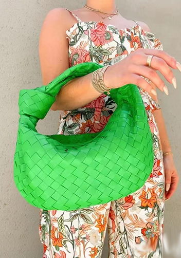 Dina Medium Knotted Intrecciato Leather Tote Parrot Green